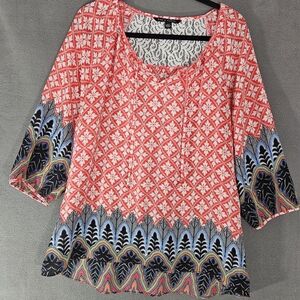 Zac & Rachel Womens Large L Boho Shirt Multicolor Artsy Sheer Vneck Paisley